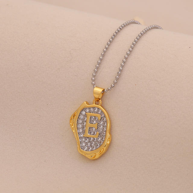 Two tone geometric pendant initial letter pendant copper necklace