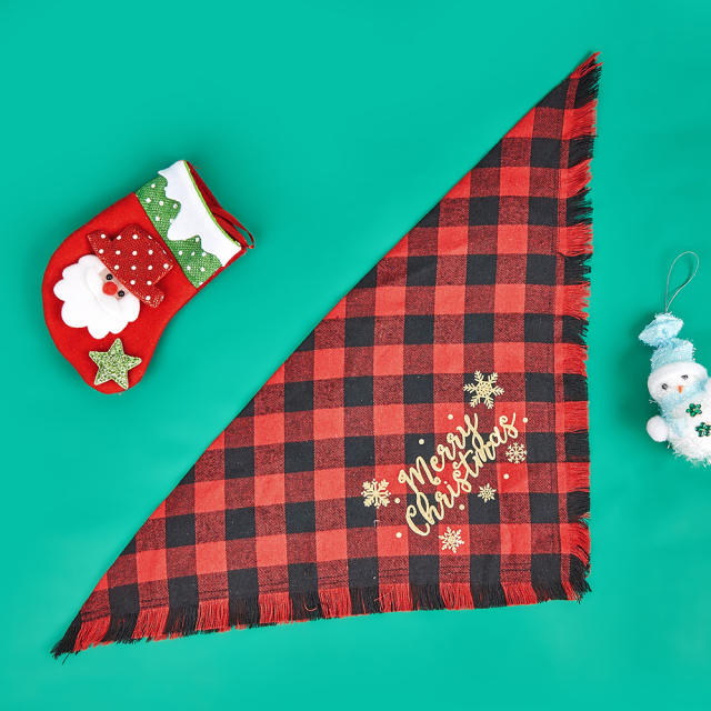 Christmas Plaid tassel pet triangle towel dog bandana