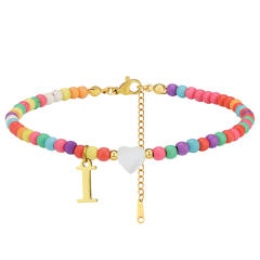Boho stainless steel initial charm colorful seed bead bracelet