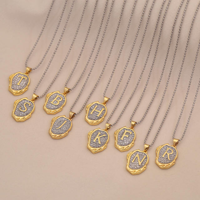 Two tone geometric pendant initial letter pendant copper necklace