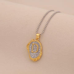 Two tone geometric pendant initial letter pendant copper necklace