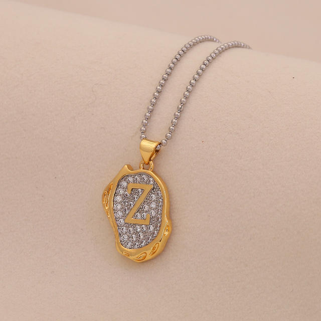 Two tone geometric pendant initial letter pendant copper necklace