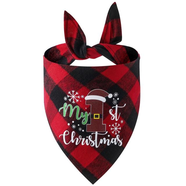 New Christmas pet cotton red black green black plaid pet dog bandana