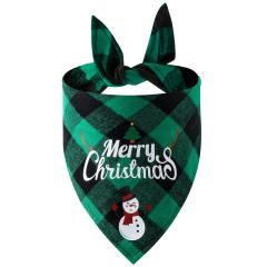 New Christmas pet cotton red black green black plaid pet dog bandana