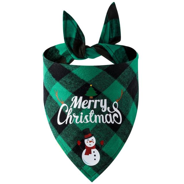 New Christmas pet cotton red black green black plaid pet dog bandana