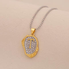 Two tone geometric pendant initial letter pendant copper necklace