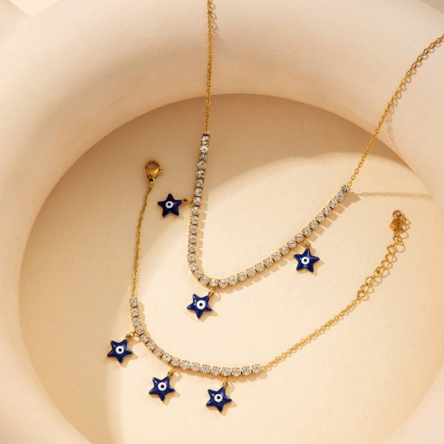 Zircon Necklace Jewelry suit Five-pointed Star Devil's Eye Bracelet Stainless Steel Jewelry