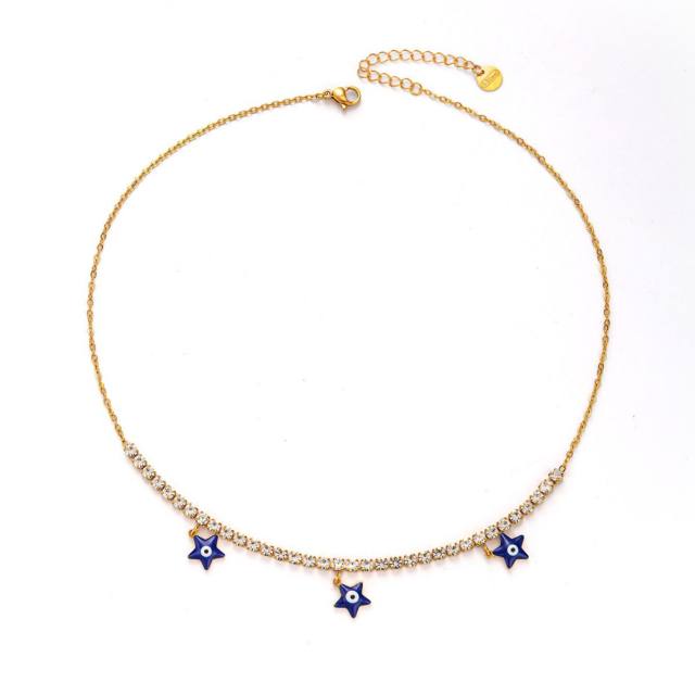 Zircon Necklace Jewelry suit Five-pointed Star Devil's Eye Bracelet Stainless Steel Jewelry