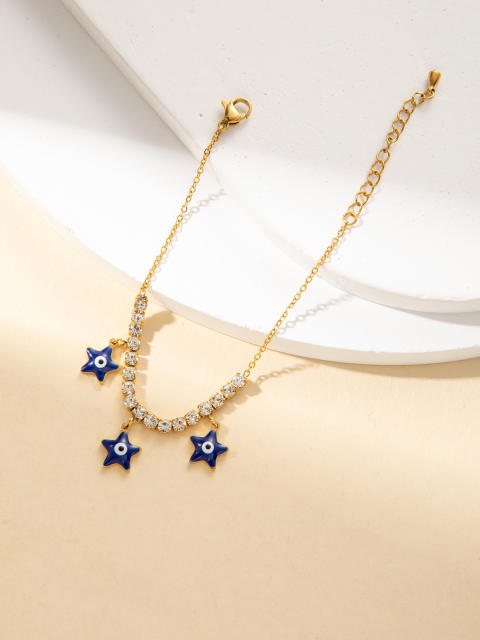 Zircon Necklace Jewelry suit Five-pointed Star Devil's Eye Bracelet Stainless Steel Jewelry