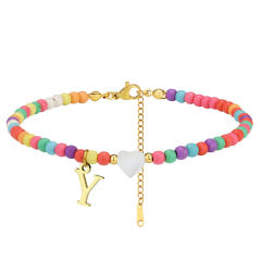 Boho stainless steel initial charm colorful seed bead bracelet