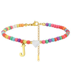 Boho stainless steel initial charm colorful seed bead bracelet