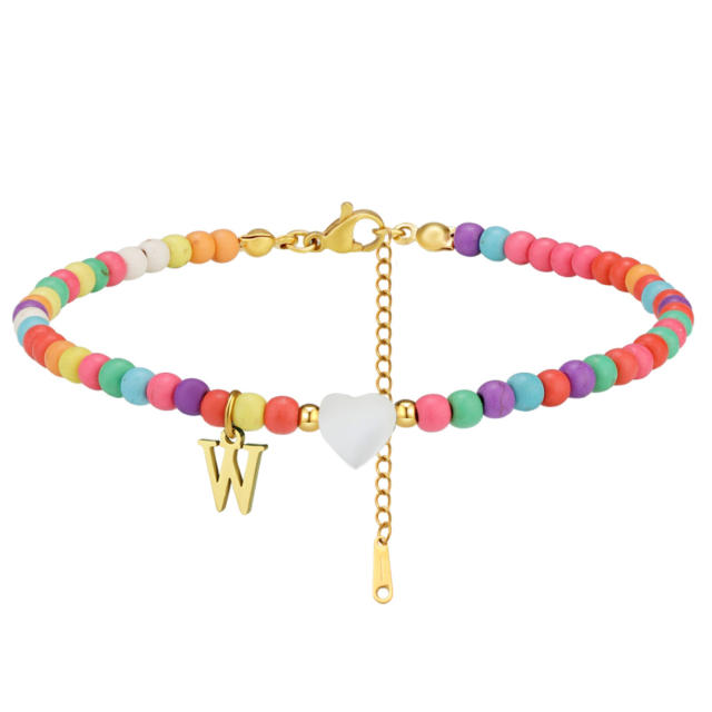 Boho stainless steel initial charm colorful seed bead bracelet