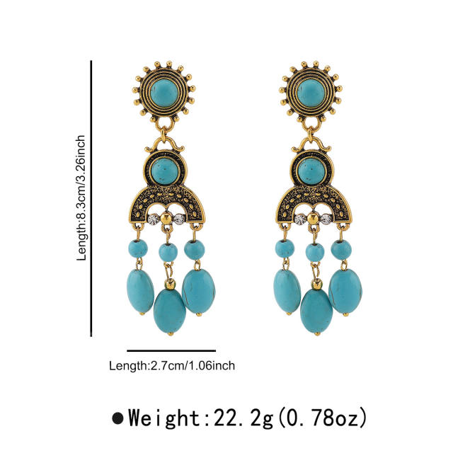 Boho imitation turquoise stone tassel earrings