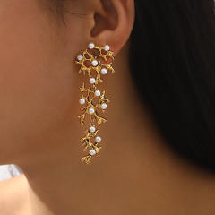 Retro Bridal Branch Earrings Geometric Design Pearl Earrings