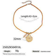 Simple Ocean Element stainless steel Shell Colorful Rope Pendant Necklace Jewelry