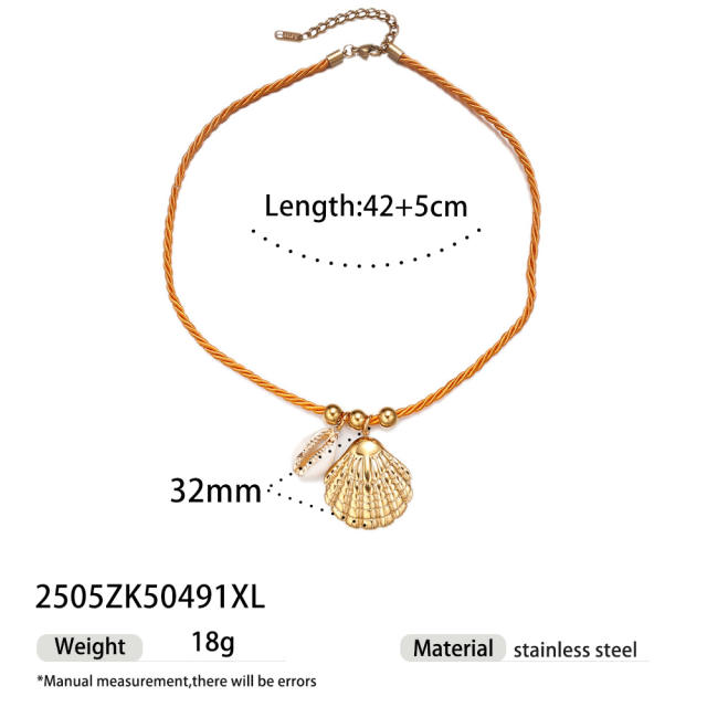 Simple Ocean Element stainless steel Shell Colorful Rope Pendant Necklace Jewelry