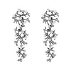 Retro Bridal Branch Earrings Geometric Design Pearl Earrings
