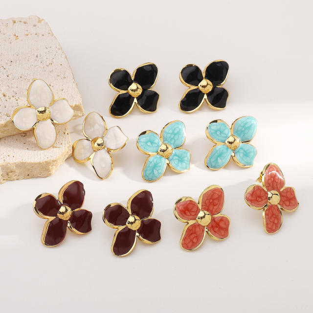 New French Flower Four-Petal Stainless Steel Earrings for Women