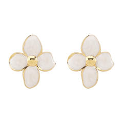 New French Flower Four-Petal Stainless Steel Earrings for Women