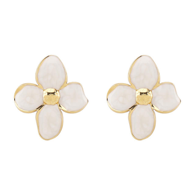 New French Flower Four-Petal Stainless Steel Earrings for Women