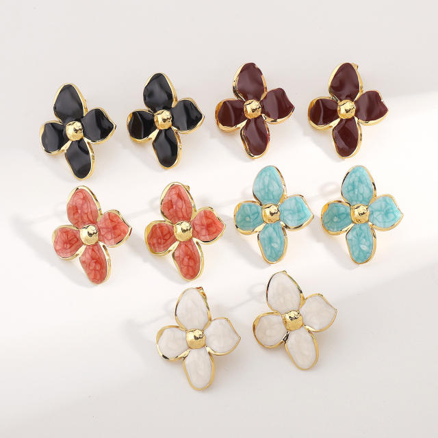 New French Flower Four-Petal Stainless Steel Earrings for Women