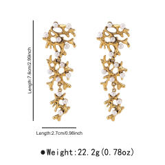 Retro Bridal Branch Earrings Geometric Design Pearl Earrings