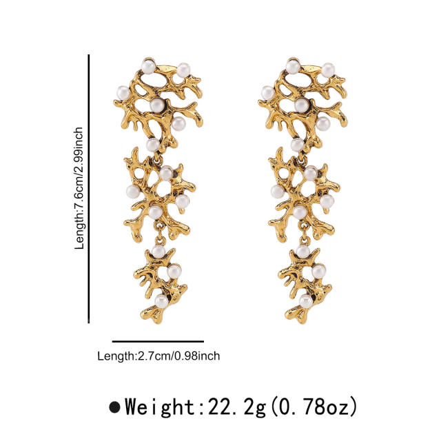 Retro Bridal Branch Earrings Geometric Design Pearl Earrings