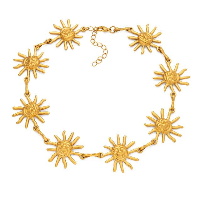 8K Gold Vacuum Electroplated Titanium Steel Choker Necklace Light Luxury Fashionable Sun Necklace