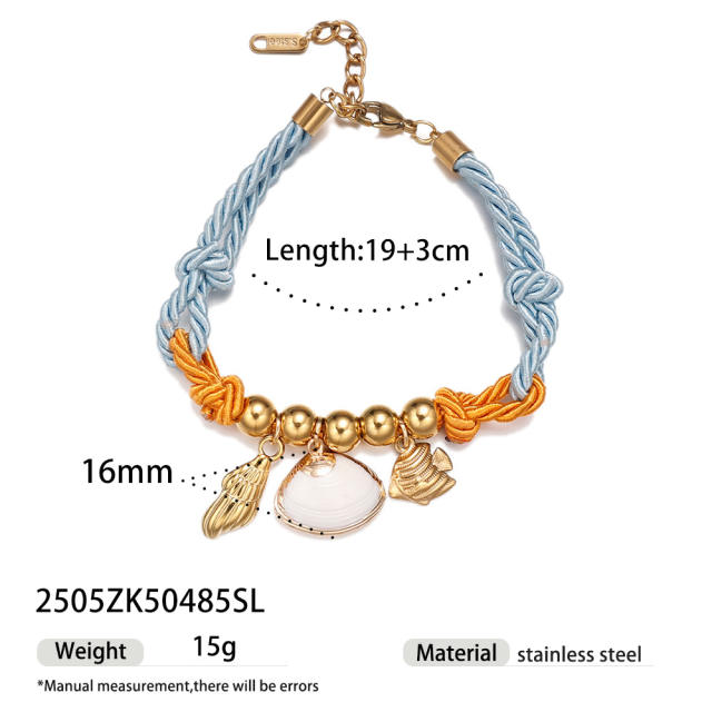 Beach Style stainless steel Shell Flower Conch charm Braided Bracelet Women's Jewelry
