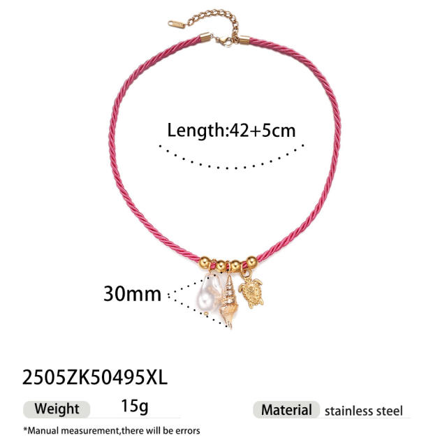 Simple Ocean Element stainless steel Shell Colorful Rope Pendant Necklace Jewelry