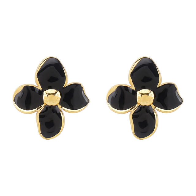 New French Flower Four-Petal Stainless Steel Earrings for Women