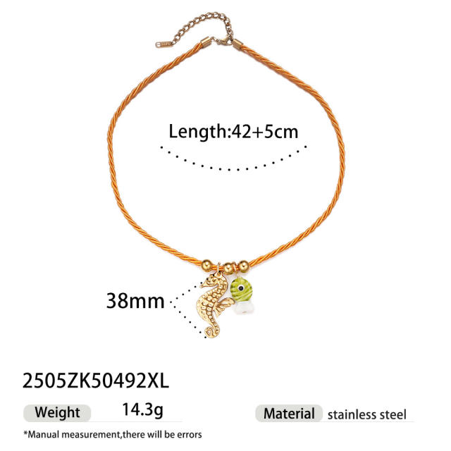 Simple Ocean Element stainless steel Shell Colorful Rope Pendant Necklace Jewelry