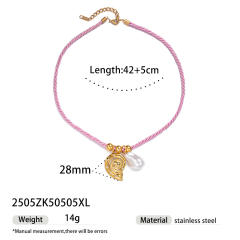 Simple Ocean Element stainless steel Shell Colorful Rope Pendant Necklace Jewelry