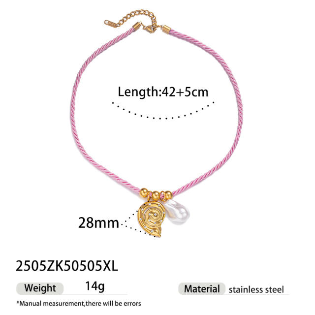 Simple Ocean Element stainless steel Shell Colorful Rope Pendant Necklace Jewelry
