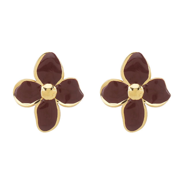 New French Flower Four-Petal Stainless Steel Earrings for Women