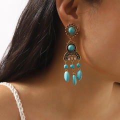 Boho imitation turquoise stone tassel earrings