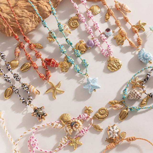 New Creative Ocean Series Stainless Steel Bracelet Girls Ceramic Conch Titanium Steel charm Hand Jewelry