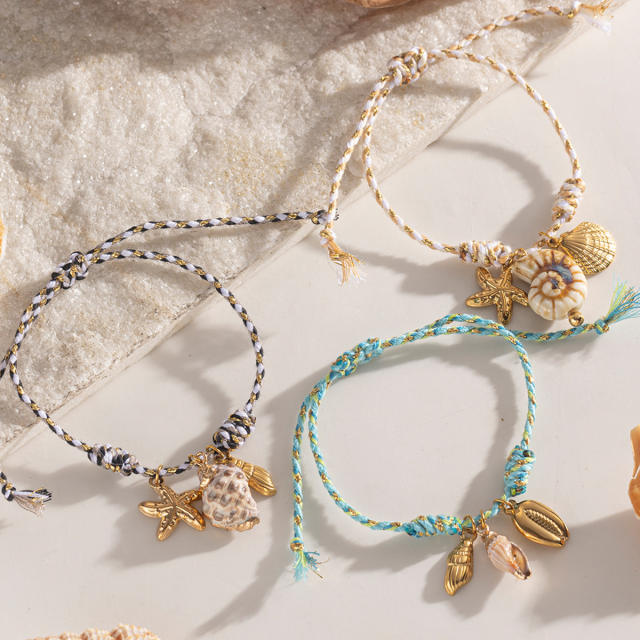 New Creative Ocean Series Stainless Steel Bracelet Girls Ceramic Conch Titanium Steel charm Hand Jewelry