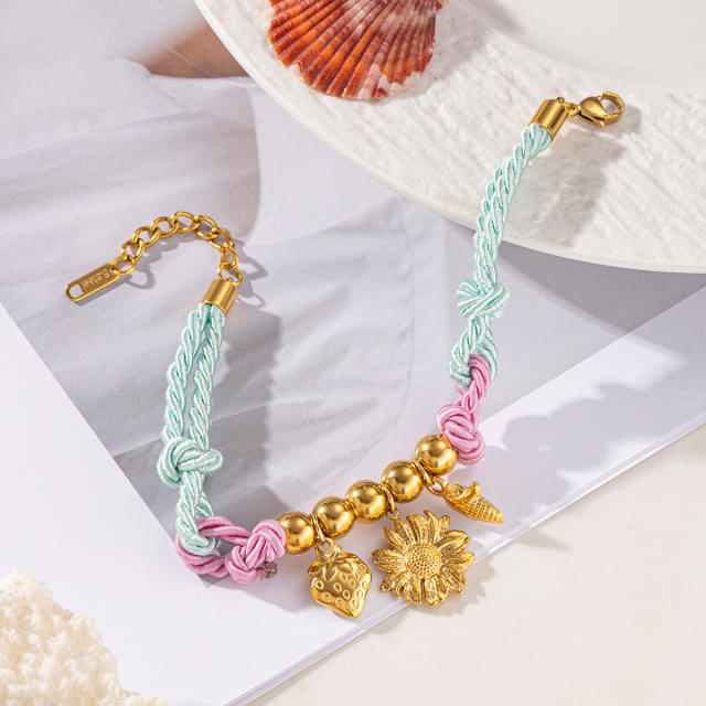 Beach Style stainless steel Shell Flower Conch charm Braided Bracelet Women's Jewelry