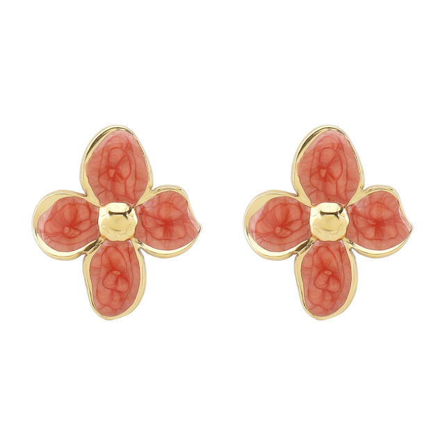 New French Flower Four-Petal Stainless Steel Earrings for Women