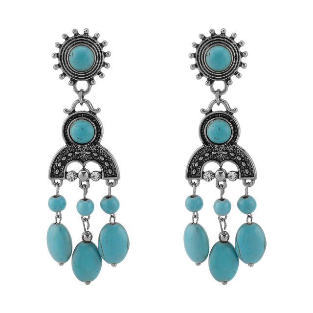 Boho imitation turquoise stone tassel earrings