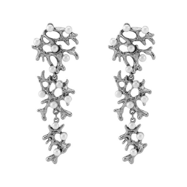 Retro Bridal Branch Earrings Geometric Design Pearl Earrings