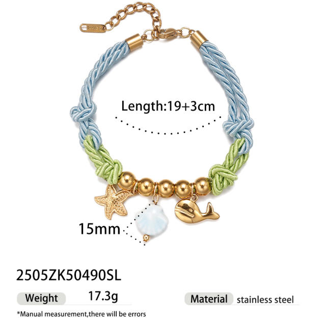Beach Style stainless steel Shell Flower Conch charm Braided Bracelet Women's Jewelry