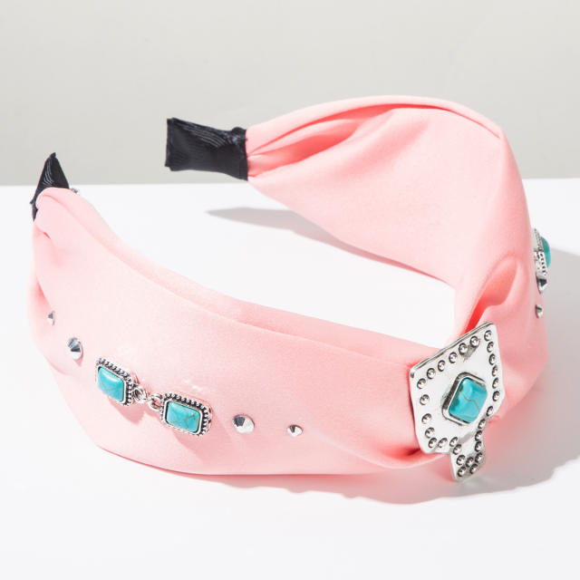 New Ethnic Style Turquoise Wide-Brimmed Headband Printed Fabric Geometric Versatile Hair Accessories