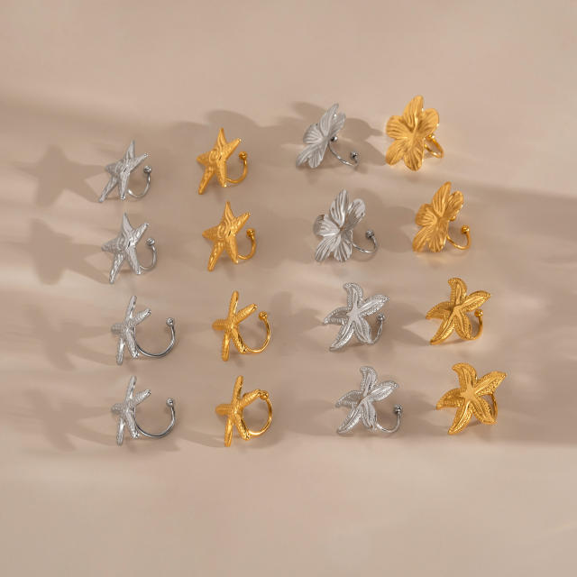 18KG boho starfish stainless steel ear cuff