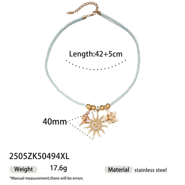 Simple Ocean Element stainless steel Shell Colorful Rope Pendant Necklace Jewelry