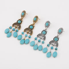 Boho imitation turquoise stone tassel earrings