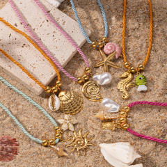Simple Ocean Element stainless steel Shell Colorful Rope Pendant Necklace Jewelry