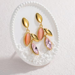 Concise colorful leaf design stainless steel earrings