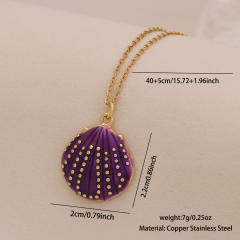 Colorful enamel starfish conch pendant stainless steel chain necklace beach vacation jewelry